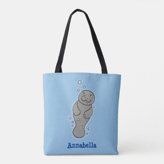 Cute baby manatee met bellenillustratie tote bag (Achterkant)