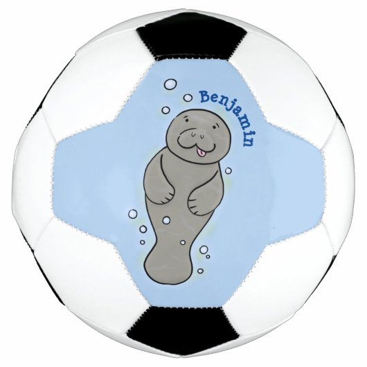 Cute baby manatee met bellenillustratie voetbal (Voorkant)