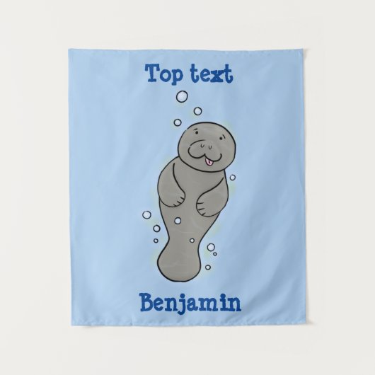 Cute baby manatee met bellenillustratie wandkleed (Voorkant)