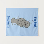 Cute baby manatee met bellenillustratie wandkleed (Voorkant (horizontaal))
