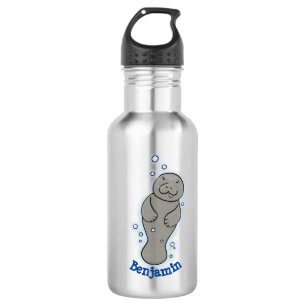 Cute baby manatee met bellenillustratie waterfles