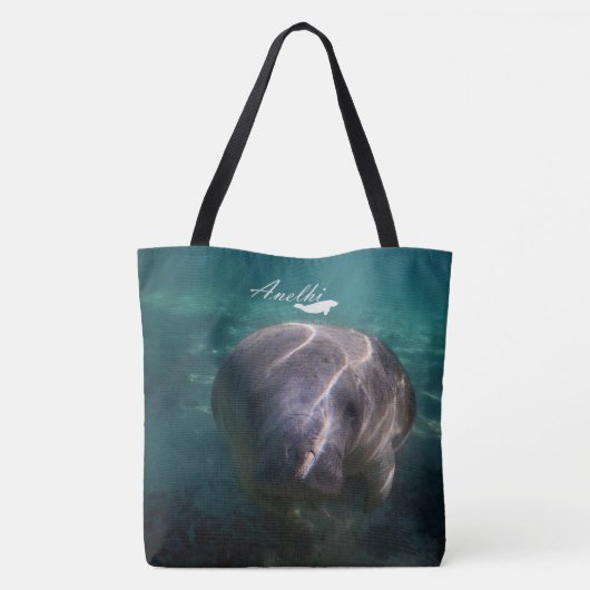 Cute baby manatee over de canvas tas (Achterkant)