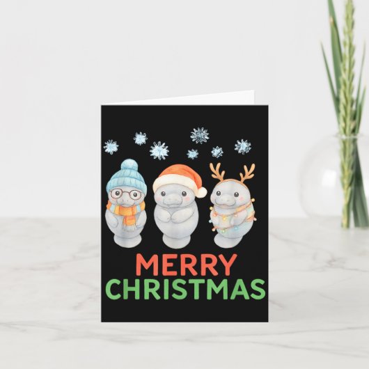 Cute Baby Manatee Santa Reindeer Christmas Manatee Kaart (Voorkant)