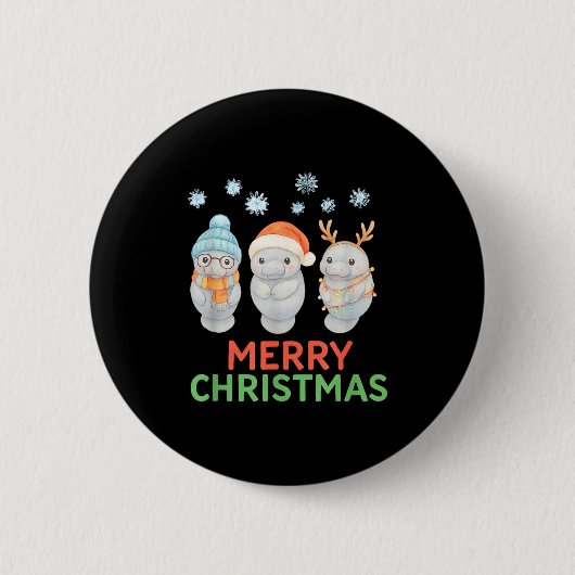 Cute Baby Manatee Santa Reindeer Christmas Manatee Ronde Button 5,7 Cm (Voorkant)