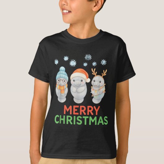Cute Baby Manatee Santa Reindeer Christmas Manatee T-shirt (Voorkant)