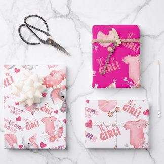Cute Baby Meisje Baby Shower & Nieuwe Boren Meisje Inpakpapier Vel