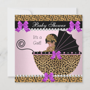 Cute Baby Meisje Luipaard Paars Roze Baby Shower Kaart