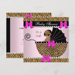 Cute Baby Meisje Luipaard Roze Baby Shower Kaart