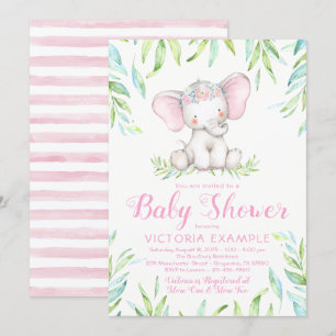 Cute Baby Meisje Olifant Baby Shower Uitnodigingen