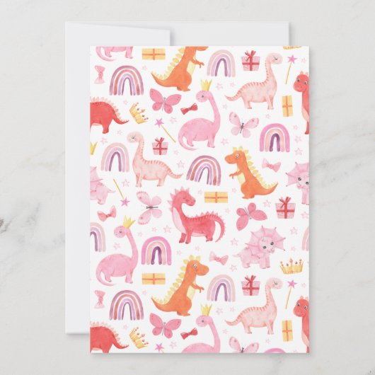 Cute Baby Meisje Roze Dino Dinosaur Kinderen Verja Kaart (Achterkant)