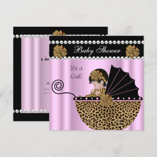Cute Baby Meisje Roze Luipaard Boog Baby Shower Kaart