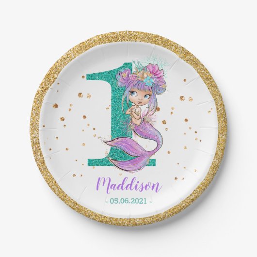 Cute Baby Mermaid 1st Birthday Paper Bord (Voorkant)