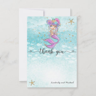 Cute Baby Mermaid Birthday   BABY SHOWER Bedankkaart