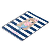 Cute Baby Mermaid Navy Blue Stripes Notitieboek (Linkerzijde)