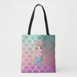Cute Baby Mermaid Ombre Mermaid Tail Scales Tote Bag