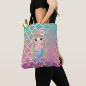 Cute Baby Mermaid Ombre Mermaid Tail Scales Tote Bag (Dichtbij)
