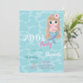 Cute Baby Mermaid Pool Birthday Party Kaart (Staand voorkant)
