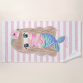 Cute Baby Mermaid, Stripes Strandlaken (Voorkant)