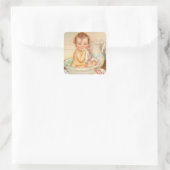 Cute Baby met een wissel Vierkante Sticker (Tas)