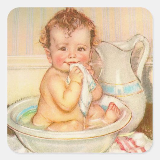 Cute Baby met een wissel Vierkante Sticker (Voorkant)