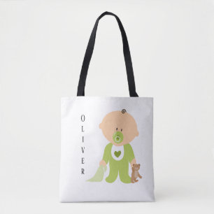 Cute Baby met Teddy Bear Personalize Diaper Tote Bag