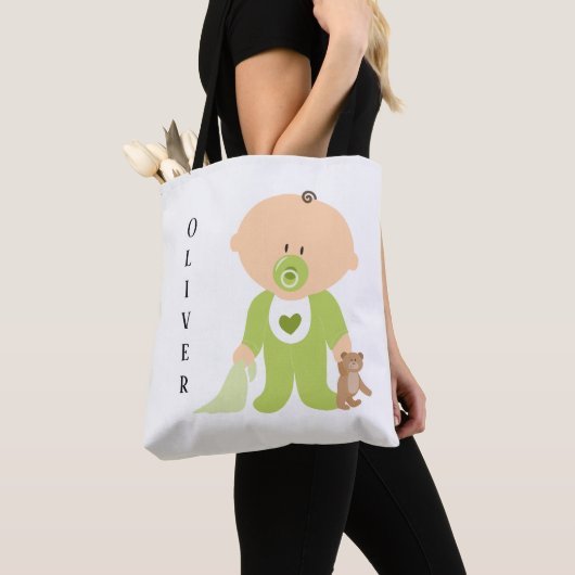 Cute Baby met Teddy Bear Personalize Diaper Tote Bag (Dichtbij)