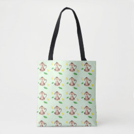 Cute Baby Monkey Bananas Tropical Green Leaf Tote Bag