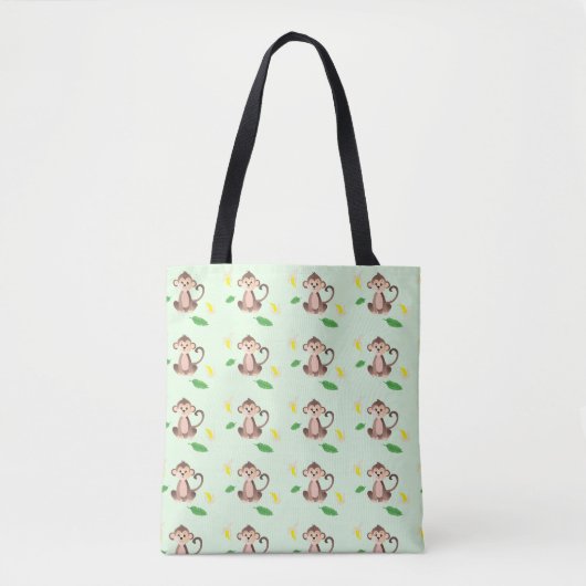 Cute Baby Monkey Bananas Tropical Green Leaf Tote Bag (Voorkant)