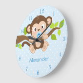 Cute Baby Monkey Blue Polka Dots Wall Clocks Grote Klok (Hoek)