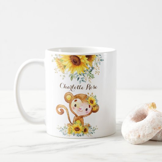 Cute Baby Monkey Boho Waterverf Sunflower Koffiemok (Met donut)
