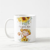Cute Baby Monkey Boho Waterverf Sunflower Koffiemok (Links)