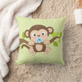 Cute Baby Monkey Green Polka Dots Sierkussen (Deken)
