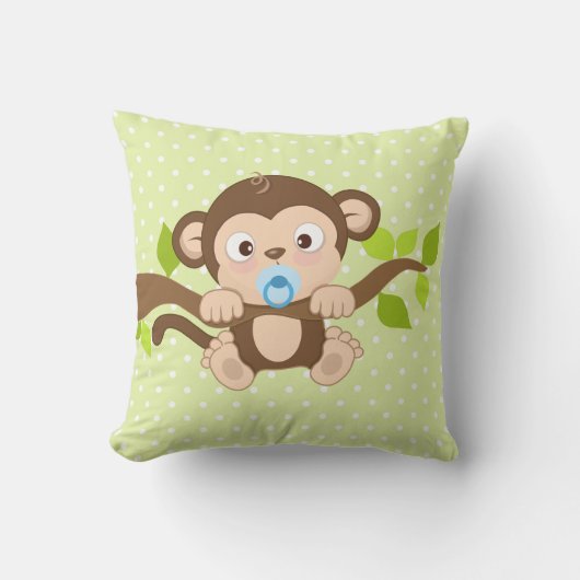 Cute Baby Monkey Green Polka Dots Sierkussen (Voorkant)