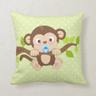 Cute Baby Monkey Green Polka Dots Sierkussen