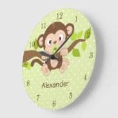 Cute Baby Monkey Green Polka Dots Wall Clocks Grote Klok (Hoek)