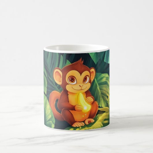 cute baby monkey in the jungle holding a shiny ban koffiemok (Center)