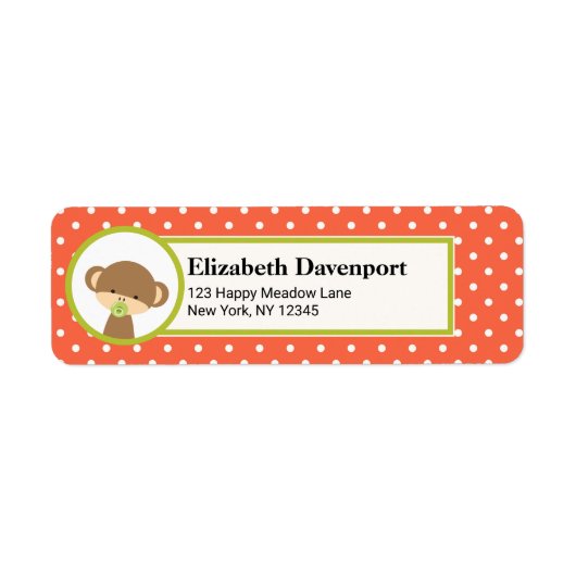 Cute Baby Monkey met een Pacifier op Polka Dots Etiket (Voorkant)