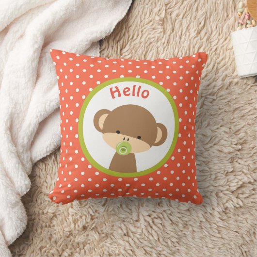 Cute Baby Monkey met een Pacifier op Polka Dots Kussen (Deken)