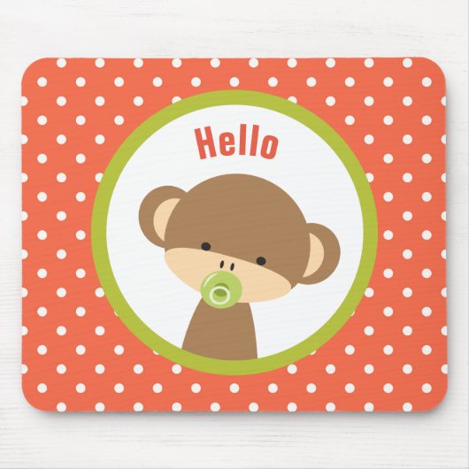 Cute Baby Monkey met een Pacifier op Polka Dots Muismat (Voorkant)