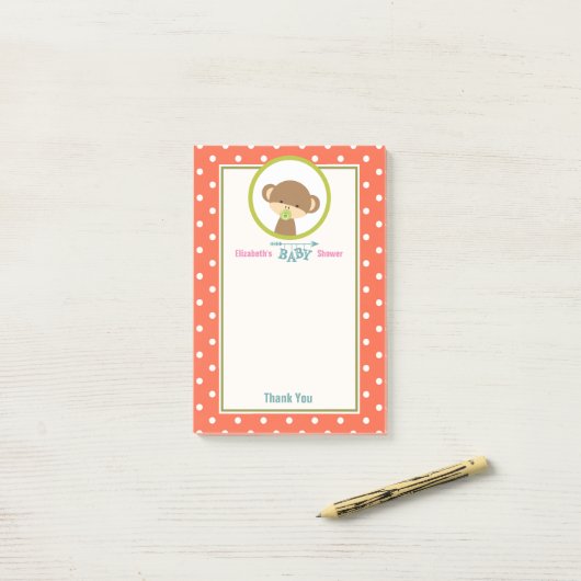 Cute Baby Monkey met een Pacifier op Polka Dots Post-it® Notes (Op bureau)