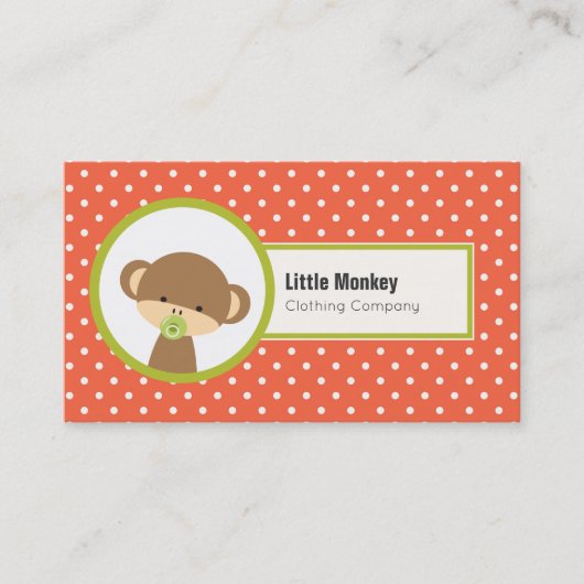 Cute Baby Monkey met een Pacifier op Polka Dots Visitekaartje (Voorkant)