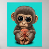 Cute Baby Monkey Playing With Basketball Poster (Voorkant)