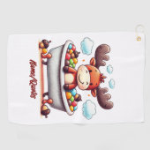 Cute Baby Moose Bath Time Cartoon Illustration Golfhanddoek (Horizontaal)