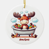 Cute Baby Moose Bath Time Cartoon Illustration Keramisch Ornament (Voorkant)