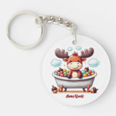 Cute Baby Moose Bath Time Cartoon Illustration Sleutelhanger (Voorkant)