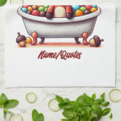 Cute Baby Moose Bath Time Cartoon Illustration Theedoek (Gevouwen)