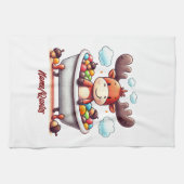 Cute Baby Moose Bath Time Cartoon Illustration Theedoek (Horizontaal)