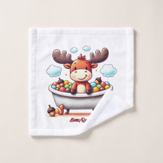 Cute Baby Moose Bath Time Cartoon Illustration Washandje