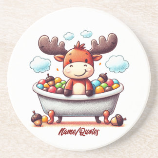 Cute Baby Moose Bath Time Cartoon Illustration Zandsteen Onderzetter
