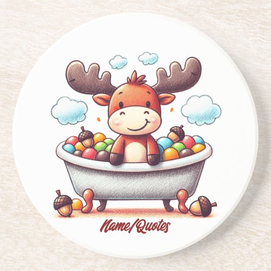 Cute Baby Moose Bath Time Cartoon Illustration Zandsteen Onderzetter (Voorkant)